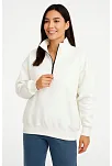 Kadın Üç İplik Dık Yaka Yarım Fermuarlı Sweatshirt - Beyaz
