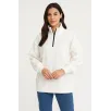 Kadın Üç İplik Dık Yaka Yarım Fermuarlı SweatShirt - Beyaz Kadın Üç İplik Dık Yaka Yarım Fermuarlı SweatShirt - Beyaz