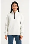 Kadın Üç İplik Dık Yaka Yarım Fermuarlı Sweatshirt - Beyaz