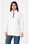 Kadın Üç İplik Dık Yaka Yarım Fermuarlı Sweatshirt - Beyaz