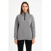 Kadın Üç İplik Dık Yaka Yarım Fermuarlı SweatShirt - Gri
