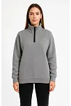 Kadın Üç İplik Dık Yaka Yarım Fermuarlı Sweatshirt - Gri