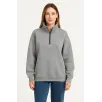 Kadın Üç İplik Dık Yaka Yarım Fermuarlı SweatShirt - Gri