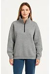 Kadın Üç İplik Dık Yaka Yarım Fermuarlı Sweatshirt - Gri
