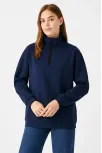 Kadın Üç İplik Dık Yaka Yarım Fermuarlı Sweatshirt - Lacivert