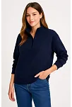 Kadın Üç İplik Dık Yaka Yarım Fermuarlı Sweatshirt - Lacivert