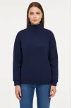 Kadın Üç İplik Dık Yaka Yarım Fermuarlı Sweatshirt - Lacivert