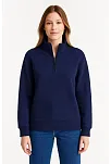 Kadın Üç İplik Dık Yaka Yarım Fermuarlı Sweatshirt - Lacivert
