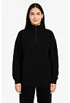 Kadın Üç İplik Dık Yaka Yarım Fermuarlı Sweatshirt - Siyah