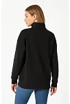 Kadın Üç İplik Dık Yaka Yarım Fermuarlı Sweatshirt - Siyah