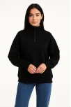 Kadın Üç İplik Dık Yaka Yarım Fermuarlı Sweatshirt - Siyah Kadın Üç İplik Dık Yaka Yarım Fermuarlı Sweatshirt - Siyah