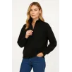 Kadın Üç İplik Dık Yaka Yarım Fermuarlı SweatShirt - Siyah Kadın Üç İplik Dık Yaka Yarım Fermuarlı SweatShirt - Siyah