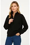 Kadın Üç İplik Dık Yaka Yarım Fermuarlı Sweatshirt - Siyah
