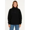 Kadın Üç İplik Dık Yaka Yarım Fermuarlı SweatShirt - Siyah Kadın Üç İplik Dık Yaka Yarım Fermuarlı SweatShirt - Siyah