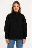 Kadın Üç İplik Dık Yaka Yarım Fermuarlı Sweatshirt - Siyah Kadın Üç İplik Dık Yaka Yarım Fermuarlı Sweatshirt - Siyah