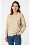 Kadın Üç İplik Düz Bisiklet Yaka Sweatshirt - Bej