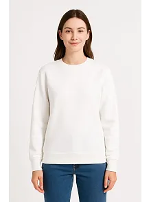 Kadın Üç İplik Düz Bisiklet Yaka Sweatshirt - Beyaz