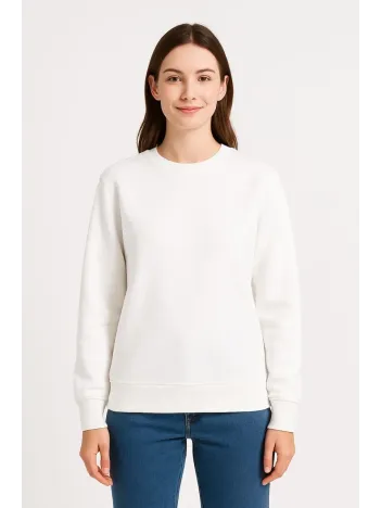 Kadın Üç İplik Düz Bisiklet Yaka SweatShirt - Beyaz Kadın Üç İplik Düz Bisiklet Yaka SweatShirt - Beyaz