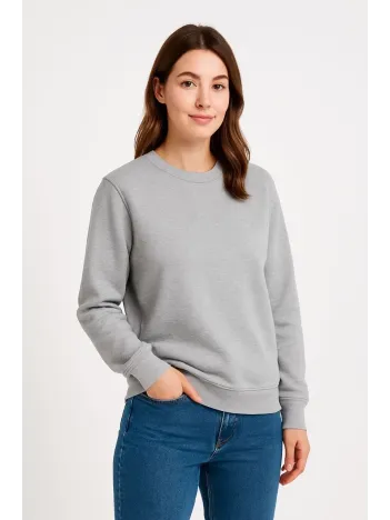 Kadın Üç İplik Düz Bisiklet Yaka SweatShirt - Gri Kadın Üç İplik Düz Bisiklet Yaka SweatShirt - Gri