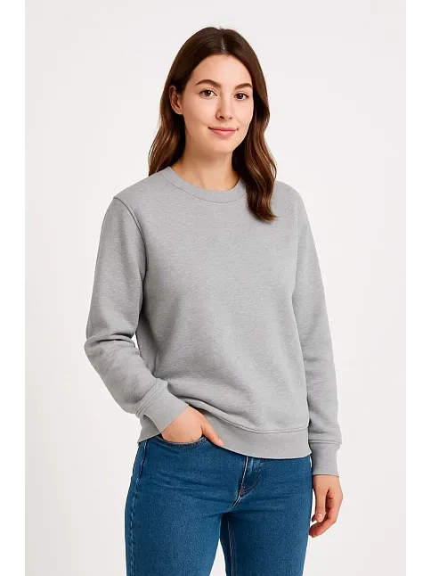 Kadın Üç İplik Düz Bisiklet Yaka Sweatshirt - Gri