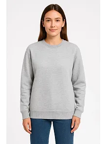 Kadın Üç İplik Düz Bisiklet Yaka Sweatshirt - Gri