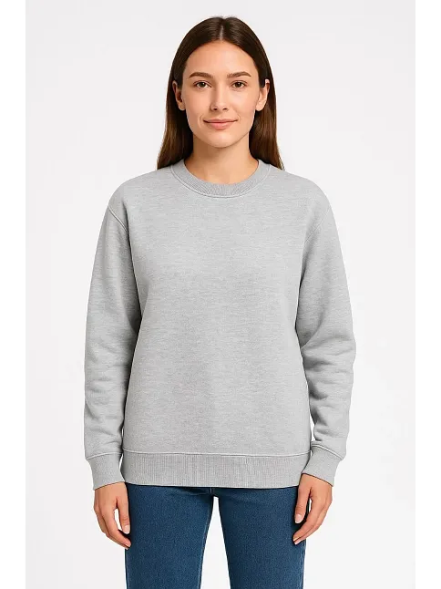 Kadın Üç İplik Düz Bisiklet Yaka Sweatshirt - Gri