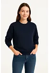 Kadın Üç İplik Düz Bisiklet Yaka Sweatshirt - Lacivert