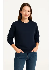 Kadın Üç İplik Düz Bisiklet Yaka Sweatshirt - Lacivert