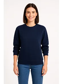 Kadın Üç İplik Düz Bisiklet Yaka Sweatshirt - Lacivert