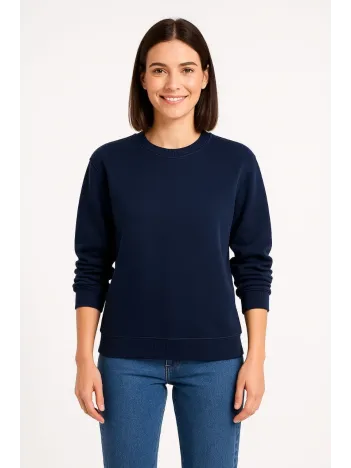 Kadın Üç İplik Düz Bisiklet Yaka Sweatshirt - Lacivert