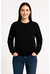 Kadın Üç İplik Düz Bisiklet Yaka Sweatshirt - Siyah