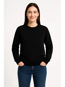 Kadın Üç İplik Düz Bisiklet Yaka Sweatshirt - Siyah