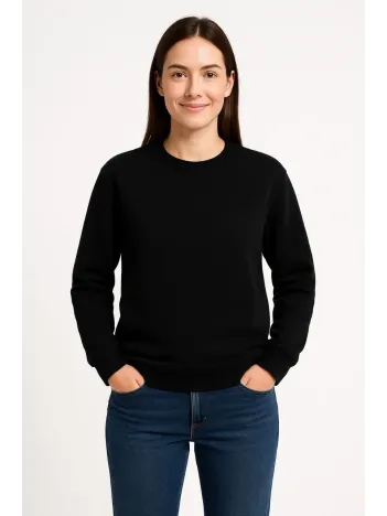 Kadın Üç İplik Düz Bisiklet Yaka SweatShirt - Siyah Kadın Üç İplik Düz Bisiklet Yaka SweatShirt - Siyah