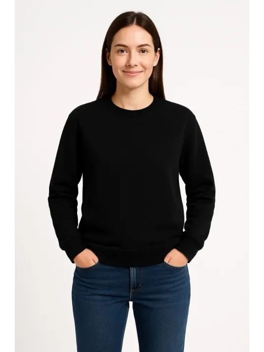 Kadın Üç İplik Düz Bisiklet Yaka SweatShirt - Siyah Kadın Üç İplik Düz Bisiklet Yaka SweatShirt - Siyah