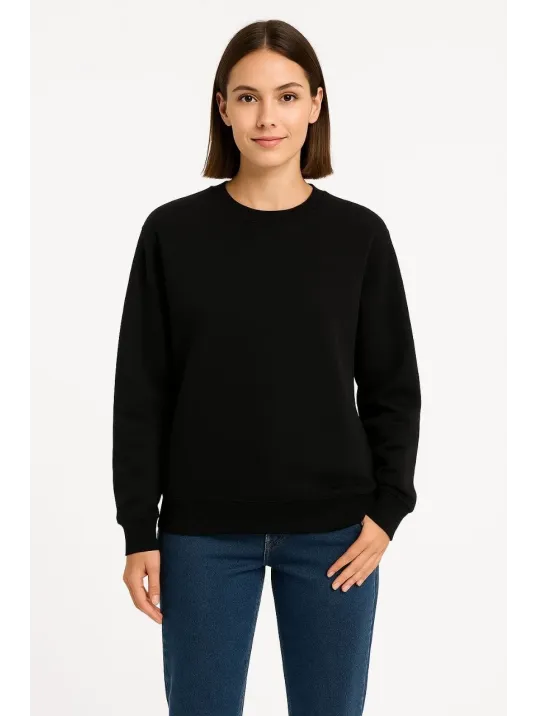 Kadın Üç İplik Düz Bisiklet Yaka SweatShirt - Siyah Kadın Üç İplik Düz Bisiklet Yaka SweatShirt - Siyah