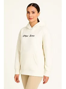 Kadın Kapşonlu Sweatshirt – Oversize Üç İplik Şardonlu Hoodie, “Other Lives” Ön & Arka Baskılı, Kanguru Cepli, Kışlık Rahat Günlük Stil - Beyaz