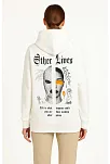 Kadın Oversize Üç İplik Şardonlu Kapüşonlu Sweatshirt – Beyaz “other Lives” Ön Ve Arka Baskılı, Kanguru Cepli, Ribanalı Rahat Kışlık Model Beyaz