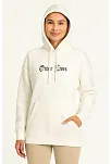 Kadın Oversize Üç İplik Şardonlu Kapüşonlu Sweatshirt – Beyaz “other Lives” Ön Ve Arka Baskılı, Kanguru Cepli, Ribanalı Rahat Kışlık Model Beyaz