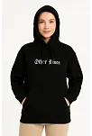 Kadın Kapşonlu Sweatshirt – Oversize Üç İplik Şardonlu Hoodie, “other Lives” Ön & Arka Baskılı, Kanguru Cepli, Kışlık Rahat Günlük Stil- Siyah
