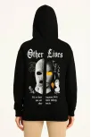 Kadın Kapşonlu Sweatshirt – Oversize Üç İplik Şardonlu Hoodie, “other Lives” Ön & Arka Baskılı, Kanguru Cepli, Kışlık Rahat Günlük Stil- Siyah