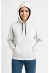 Kadın Üç İplik Kapüşonlu Kanguru Çepli Sweatshirt Hoodie - Beyaz