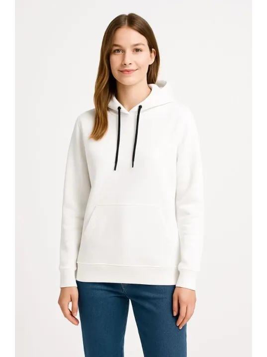Kadın Üç İplik Kapüşonlu Kanguru Çepli SweatShirt hoodie - Beyaz Kadın Üç İplik Kapüşonlu Kanguru Çepli SweatShirt hoodie - Beyaz