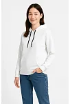 Kadın Üç İplik Kapüşonlu Kanguru Çepli Sweatshirt Hoodie - Beyaz