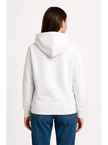 Kadın Üç İplik Kapüşonlu Kanguru Çepli Sweatshirt Hoodie - Beyaz