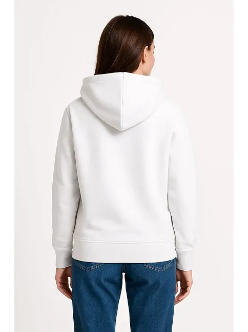 Kadın Üç İplik Kapüşonlu Kanguru Çepli Sweatshirt Hoodie - Beyaz