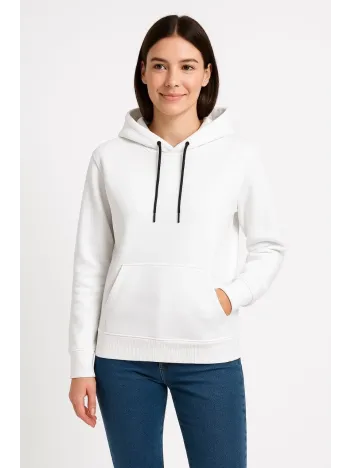 Kadın Üç İplik Kapüşonlu Kanguru Çepli SweatShirt hoodie - Beyaz Kadın Üç İplik Kapüşonlu Kanguru Çepli SweatShirt hoodie - Beyaz