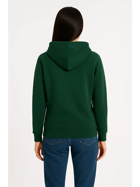 Kadın Üç İplik Kapüşonlu Kanguru Cepli Sweatshirt Hoodie - Haki