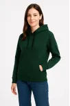 Kadın Üç İplik Kapüşonlu Kanguru Cepli Sweatshirt Hoodie - Haki