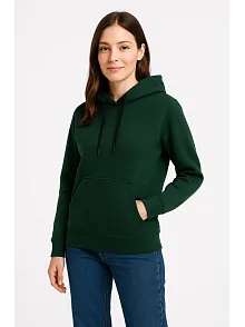 Kadın Üç İplik Kapüşonlu Kanguru Cepli Sweatshirt Hoodie - Haki