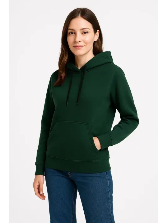 Kadın Üç İplik Kapüşonlu Kanguru Cepli Sweatshirt hoodie - Haki Kadın Üç İplik Kapüşonlu Kanguru Cepli Sweatshirt hoodie - Haki